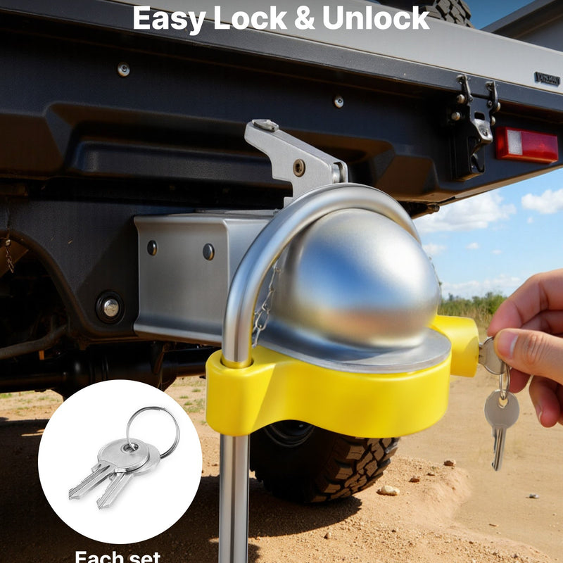 VEVOR piekabes sakabes slēdzeņu komplekts, piemērots 46 mm, 50,8 mm un 58,7 mm sakabēm, pastiprināta pretaizdzīšanas lodveida sakabes slēdzene ar atslēgām, regulējams augstums, aizsardzība pret uzlaušanu kemperiem, laivām un piekabēm