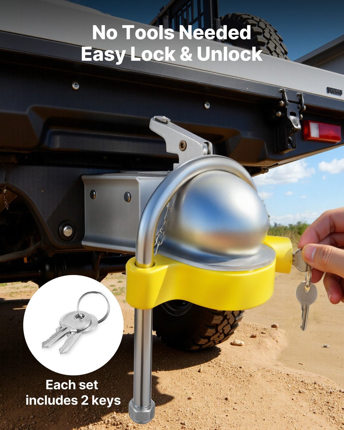 VEVOR Trailer Hitch Lock Set, Fits 46 mm, 50.8 mm and 58.7 mm Hitches, Reinforced Anti-Theft Ball Hitch Lock with Keys, Adjustable Height, Security for Caravans, Boats and Trailers