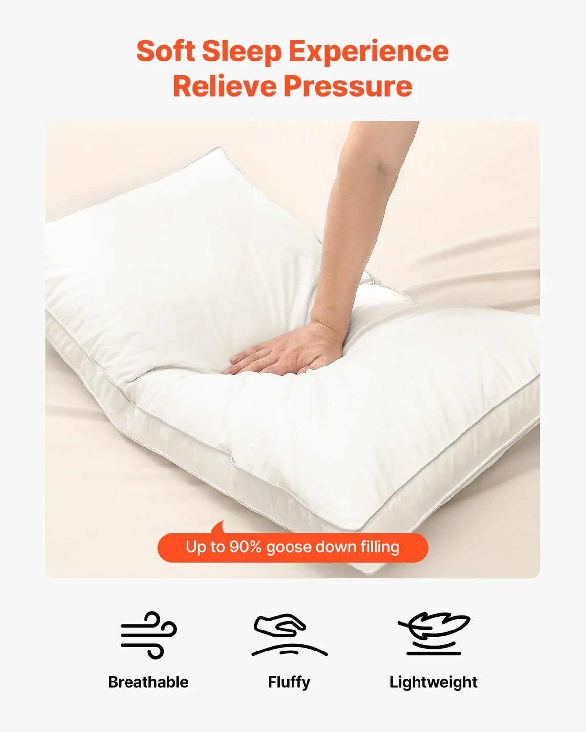 VEVOR Pillow Set (2 Pack), Queen Size Luxury Hotel Quality Pillows with Original Down Alternative Filling, Soft and Supportive, Suitable for Back, Stomach and Side Sleepers, White