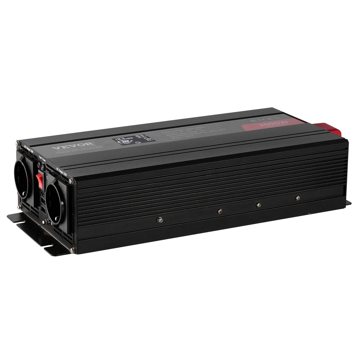 VEVOR Pure Sine Wave Inverter Power Converter 2000W DC12V AC230V, Inverter LCD, Remote Control, CE