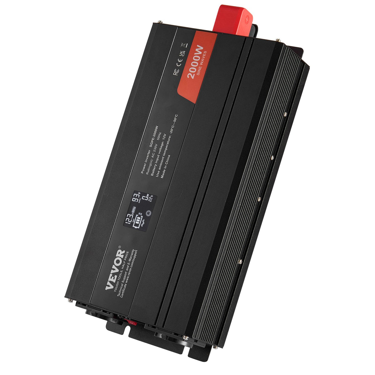 VEVOR Pure Sine Wave Inverter Power Converter 2000W DC12V AC230V, Inverter LCD, Remote Control, CE