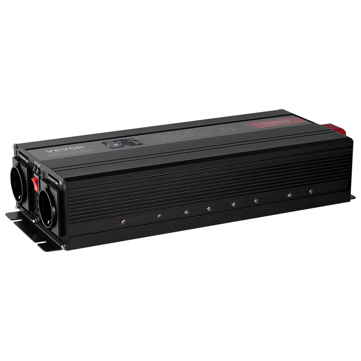 VEVOR Pure Sine Wave Inverter 3000W, DC 12V to AC 230V, 2 AC Outlets, 2 USB Ports, 1 Type-C Port, LCD Display and Remote Control for Large Household Appliances