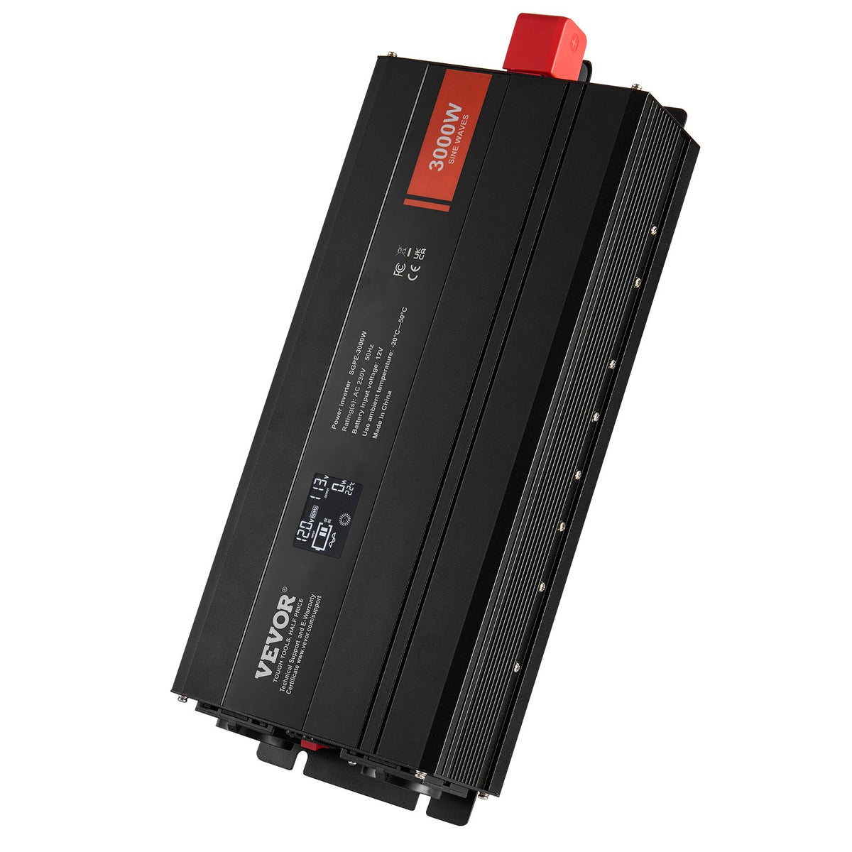 VEVOR Pure Sine Wave Inverter 3000W, DC 12V to AC 230V, 2 AC Outlets, 2 USB Ports, 1 Type-C Port, LCD Display and Remote Control for Large Household Appliances