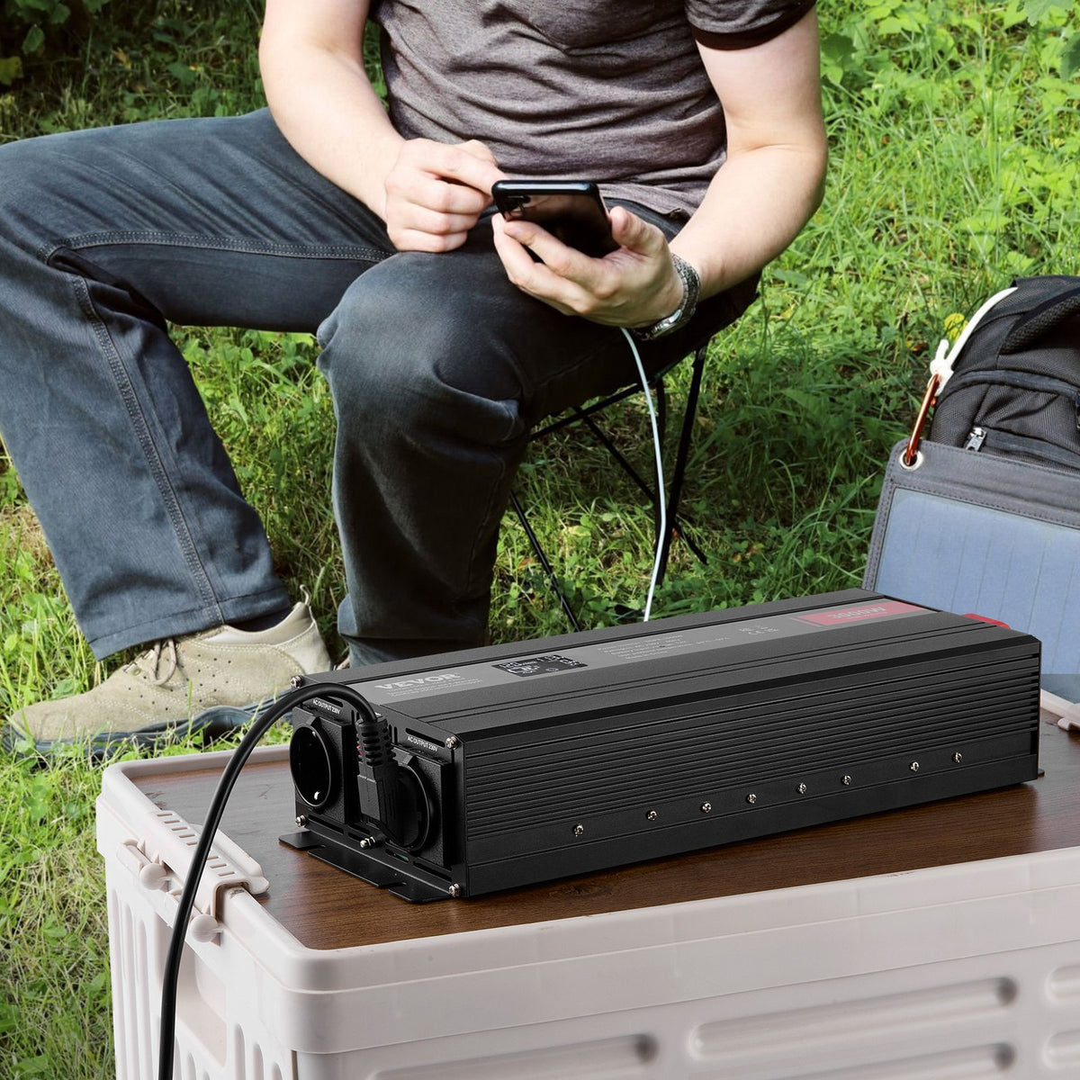 VEVOR Pure Sine Wave Inverter 3000W, DC 12V to AC 230V, 2 AC Outlets, 2 USB Ports, 1 Type-C Port, LCD Display and Remote Control for Large Household Appliances