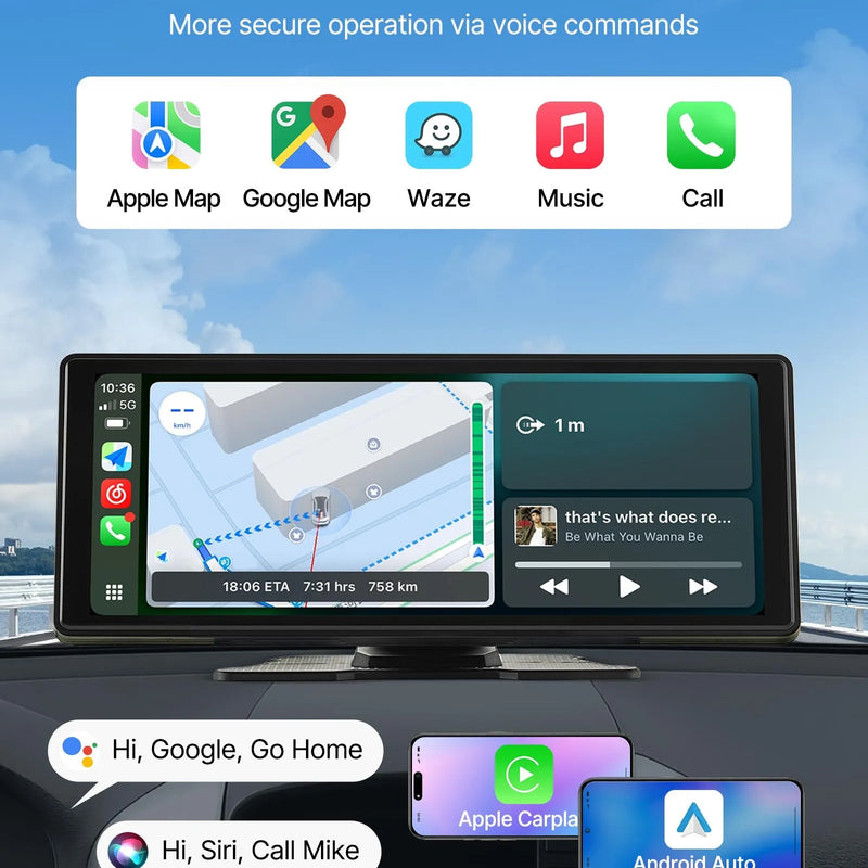 Auto multimediju atskaņotājs ar skārienekrānu 25,4 cm, Apple CarPlay, Android Auto, Bluetooth