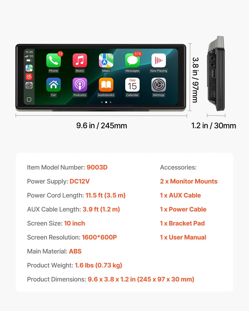 Auto multimediju atskaņotājs ar skārienekrānu 25,4 cm, Apple CarPlay, Android Auto, Bluetooth