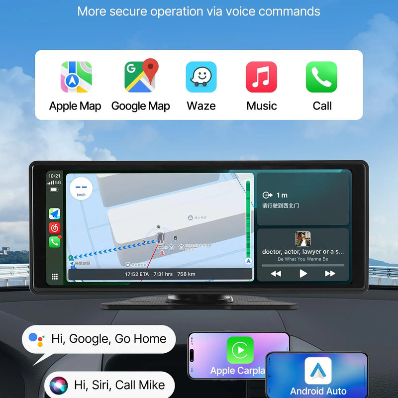 Automašīnas multimediju sistēma ar 25,4 cm skārienekrānu, Apple CarPlay, Android Auto, priekšējo/aizmugurējo kameru