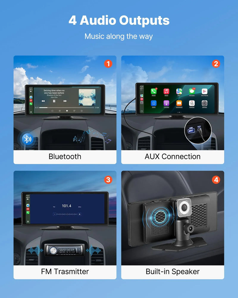 Automašīnas multimediju sistēma ar 25,4 cm skārienekrānu, Apple CarPlay, Android Auto, priekšējo/aizmugurējo kameru