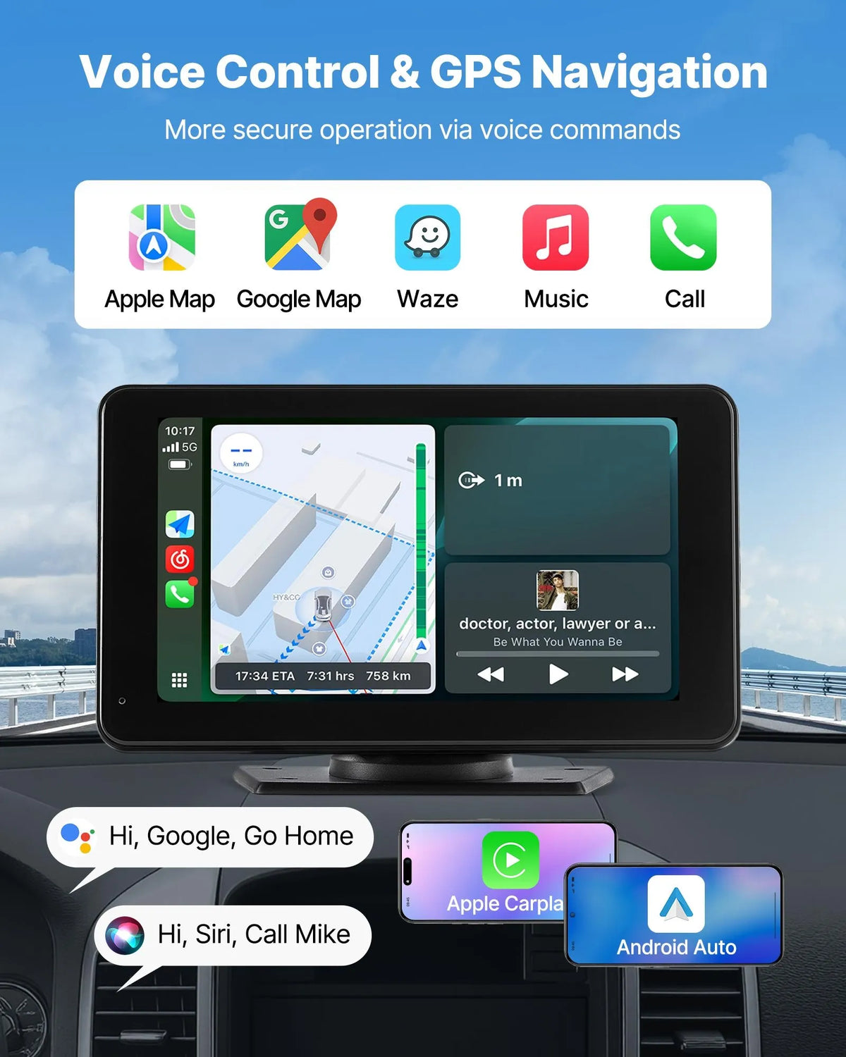 Automašīnas 17,8 cm skārienekrāna radio ar Apple CarPlay, Android Auto un atpakaļskata kameru