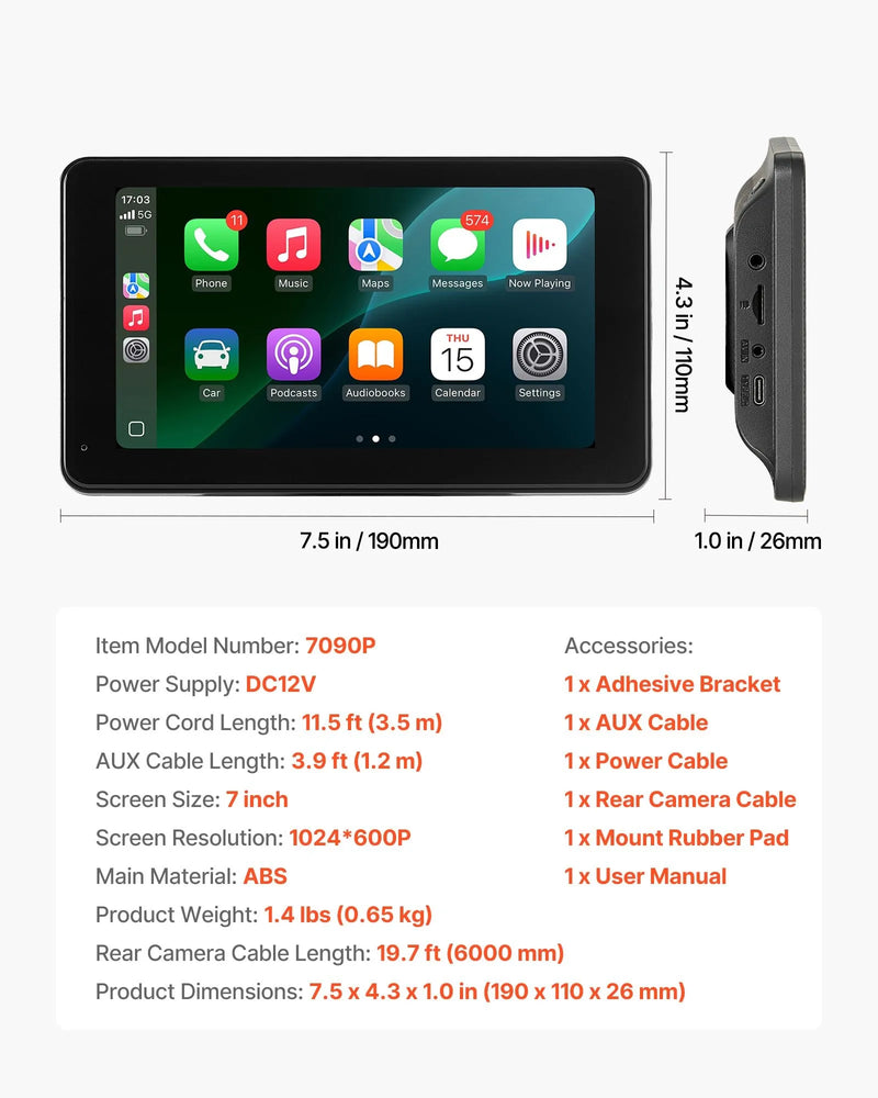 Automašīnas 17,8 cm skārienekrāna radio ar Apple CarPlay, Android Auto un atpakaļskata kameru