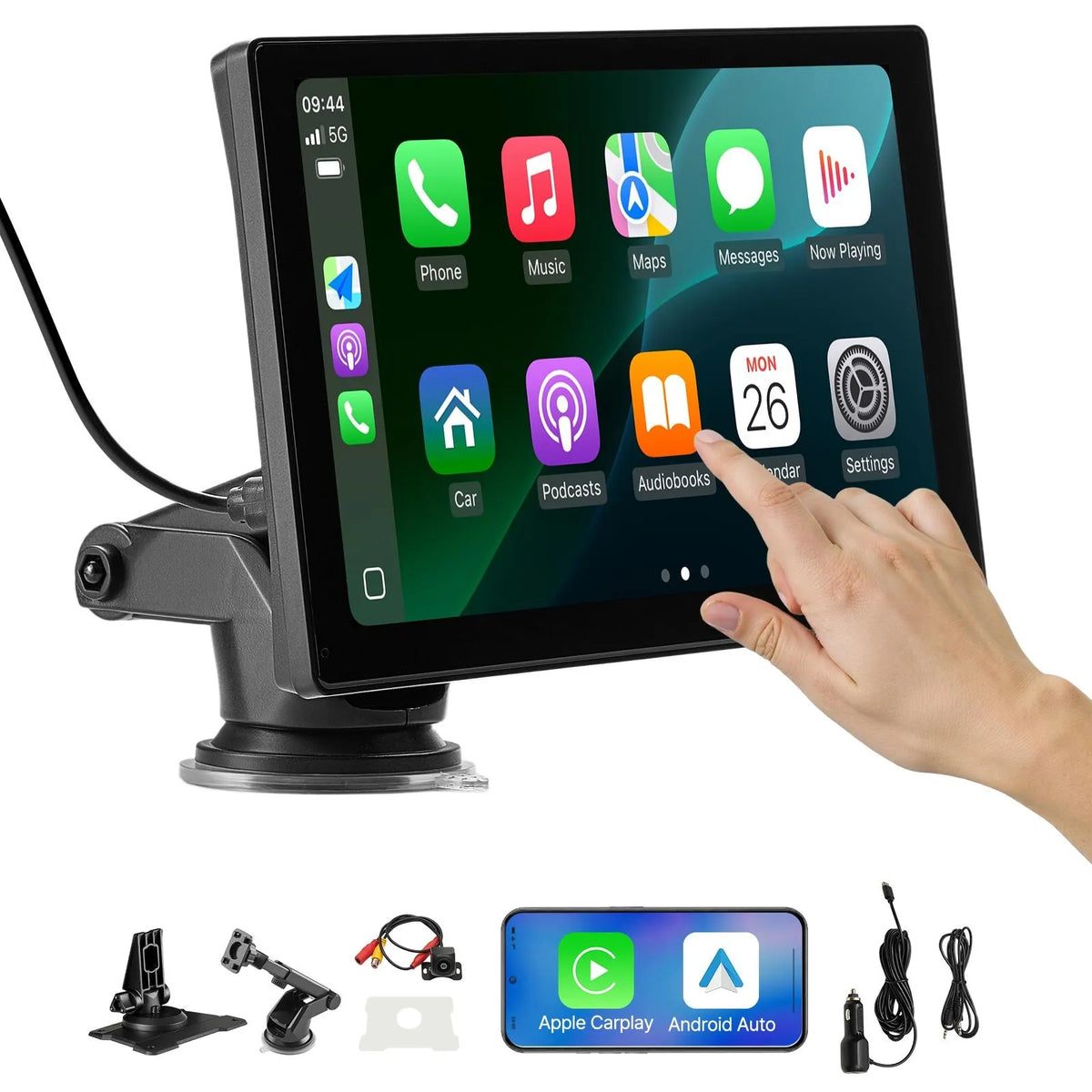 Auto multimediju sistēma ar 22,86 cm skārienekrānu, Apple CarPlay, Android Auto un atpakaļskata kameru