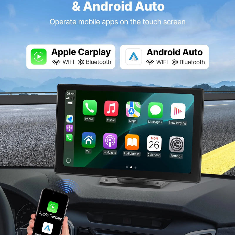 Auto multimediju sistēma ar 22,86 cm skārienekrānu, Apple CarPlay, Android Auto un atpakaļskata kameru