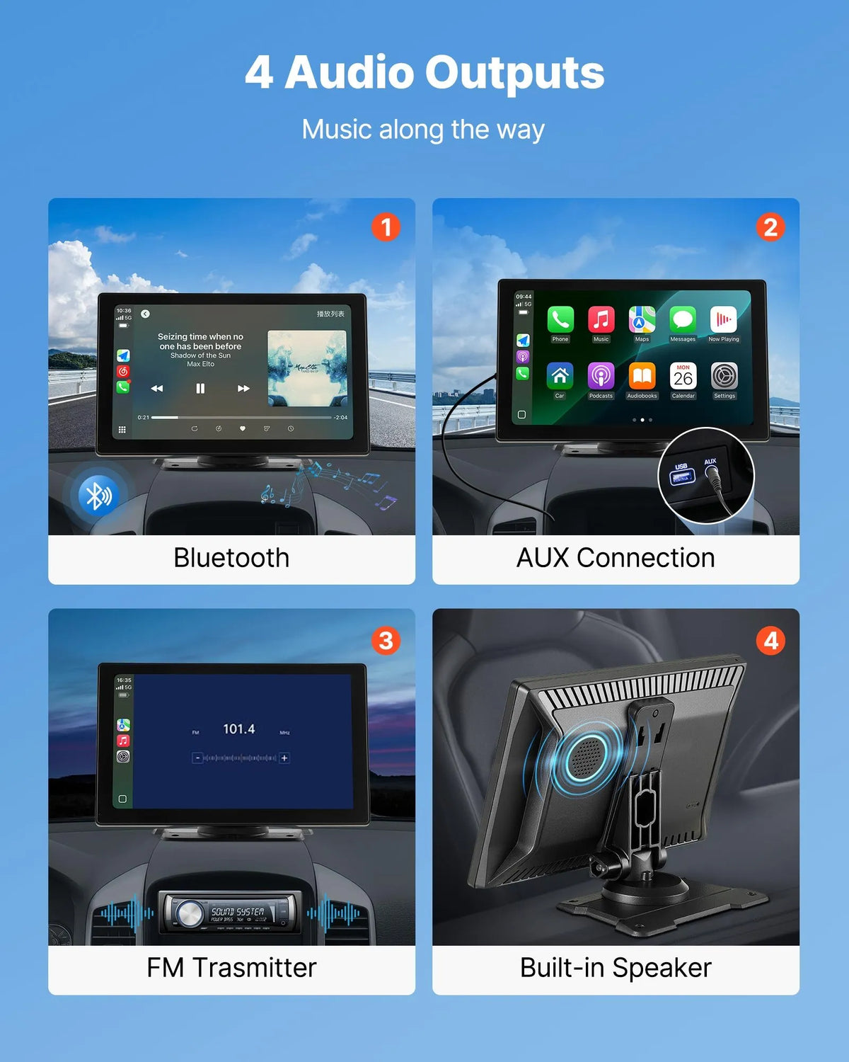 Auto multimediju sistēma ar 22,86 cm skārienekrānu, Apple CarPlay, Android Auto un atpakaļskata kameru