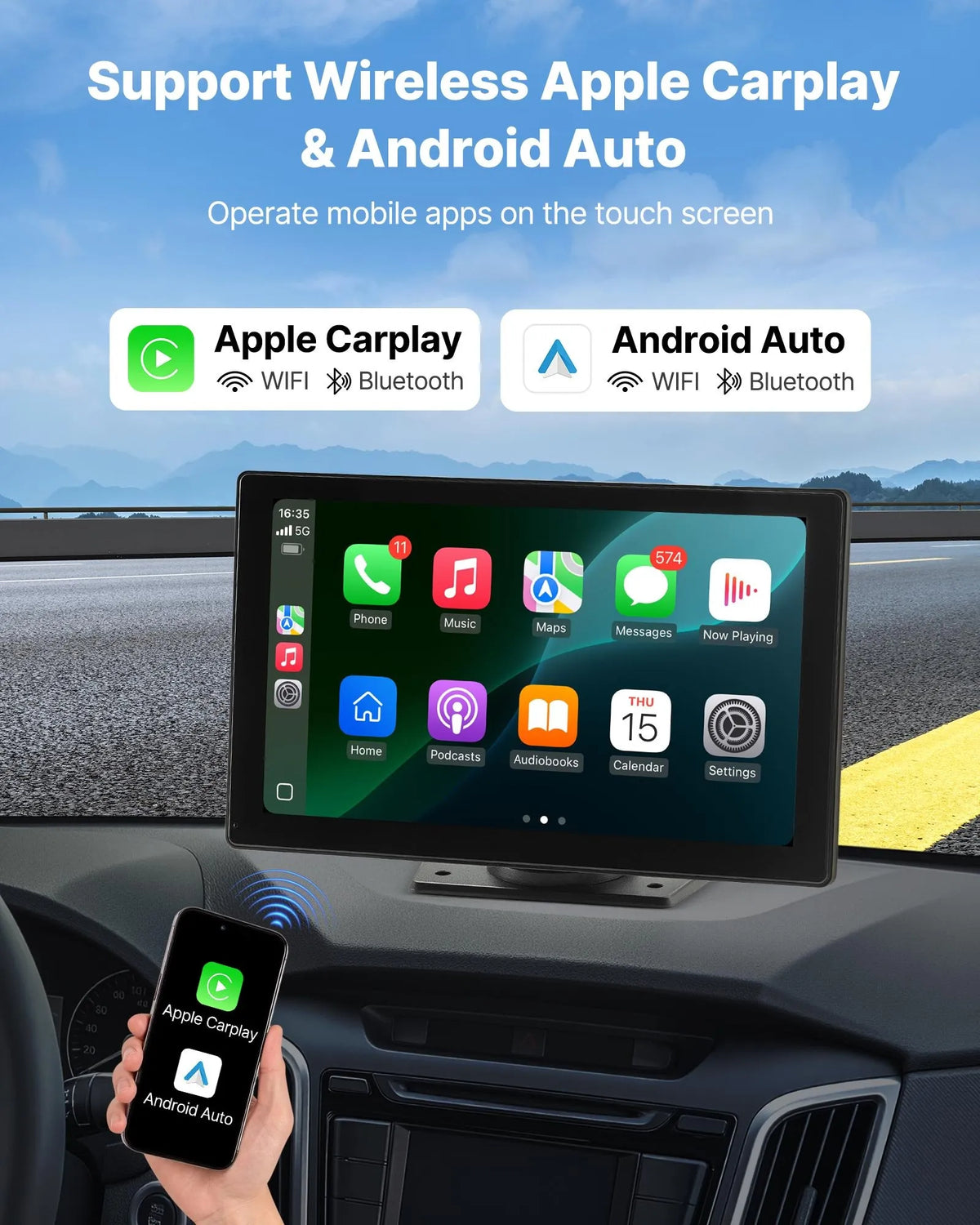 Car multimedia system with 22.9 cm touchscreen, Apple CarPlay, Android Auto, front/rear camera