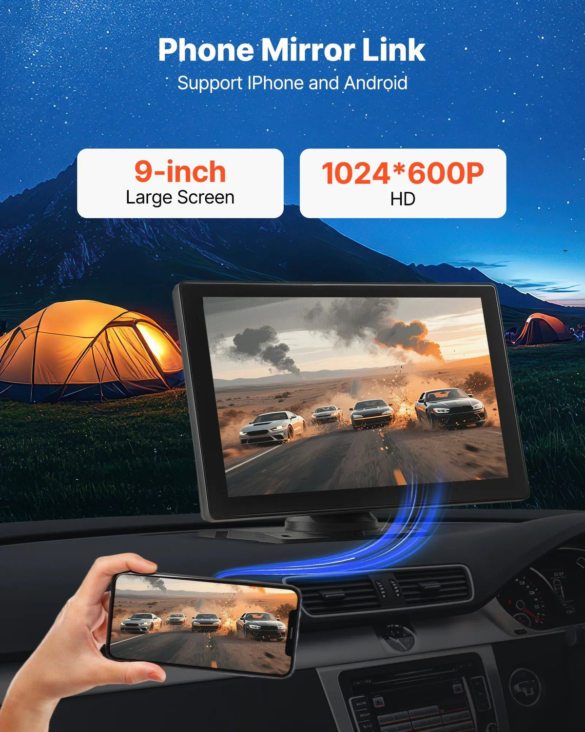 Car multimedia system with 22.9 cm touchscreen, Apple CarPlay, Android Auto, front/rear camera