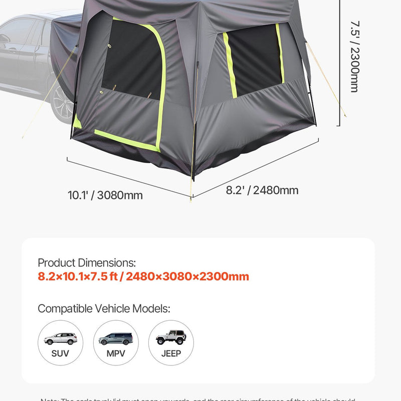 VEVOR SUV Kempinga Telts, Āra SUV Telts ar Lietus Pārsegu, Ūdensnecaurlaidīga, Piemērota 5–8 Personām