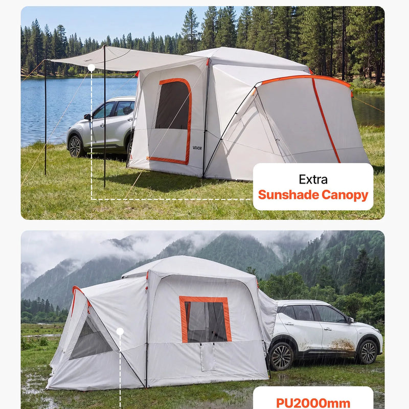 VEVOR SUV kempinga telts 5–9 personām, 3,96 x 3,05 m, 3 sezonu bagāžnieka telts ar ventilācijas logiem, PU2000 mm ūdensizturība, piemērota pārgājieniem un ceļojumiem