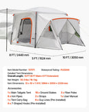 VEVOR SUV kempinga telts 5–9 personām, 3,96 x 3,05 m, 3 sezonu bagāžnieka telts ar ventilācijas logiem, PU2000 mm ūdensizturība, piemērota pārgājieniem un ceļojumiem