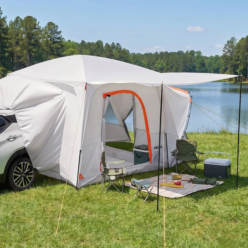 VEVOR SUV kempinga telts 5–9 personām, 3,96 x 3,05 m, 3 sezonu bagāžnieka telts ar ventilācijas logiem, PU2000 mm ūdensizturība, piemērota pārgājieniem un ceļojumiem