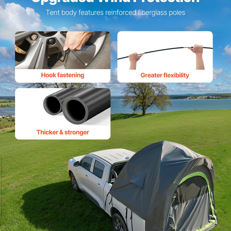 VEVOR Kravas Automobiļa Telts 195-204 cm, Ūdensnecaurlaidīga (PU2000) Pikapa Gultas Kempinga Telts, Piemērota 2-3 Personām