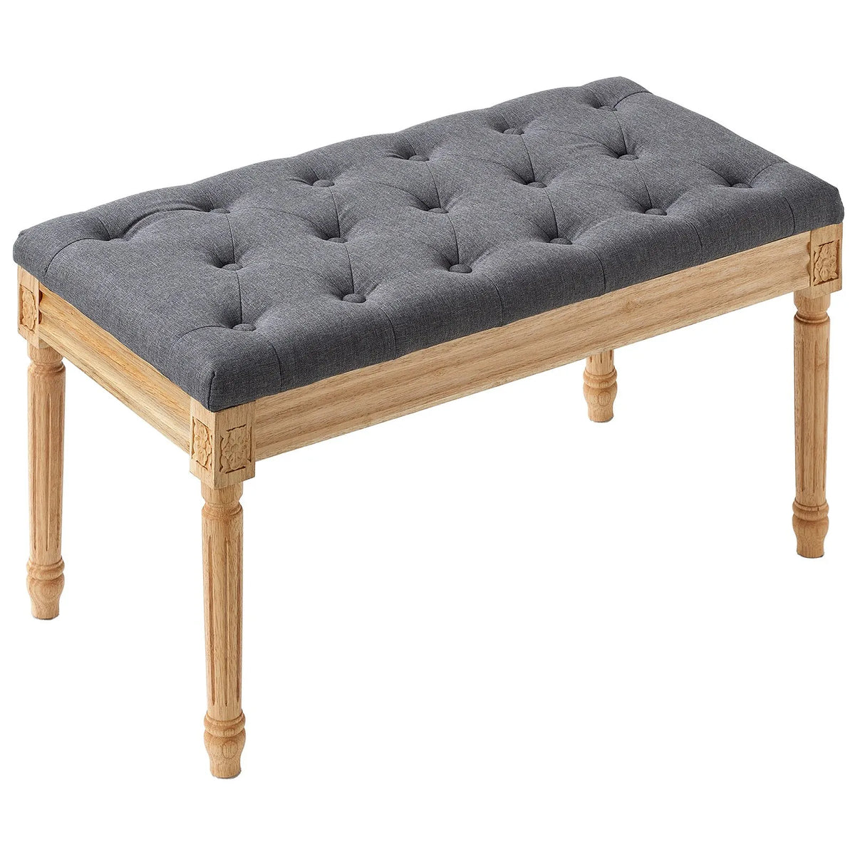 VEVOR Upholstered Footstool, 40 cm Wide Ottoman with Foam Padding and Rubber Wood Legs, Tufted Seat, Footrest and Hallway Bench, Suitable for Bedroom, Living Room, Dining Room or Corridor, Grey