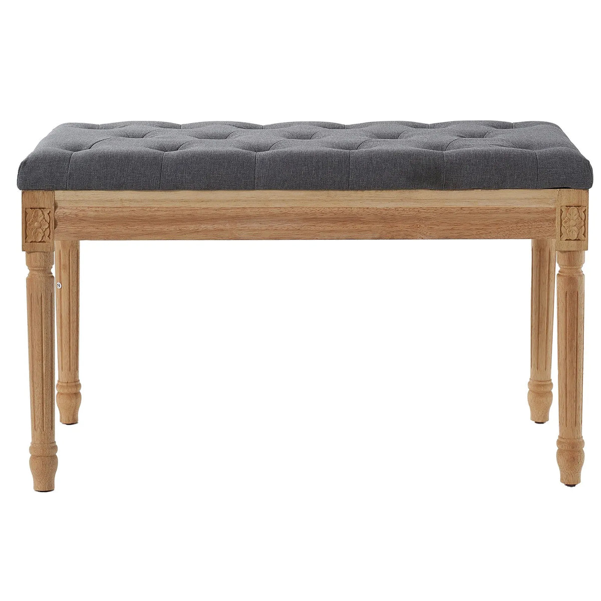 VEVOR Upholstered Footstool, 40 cm Wide Ottoman with Foam Padding and Rubber Wood Legs, Tufted Seat, Footrest and Hallway Bench, Suitable for Bedroom, Living Room, Dining Room or Corridor, Grey