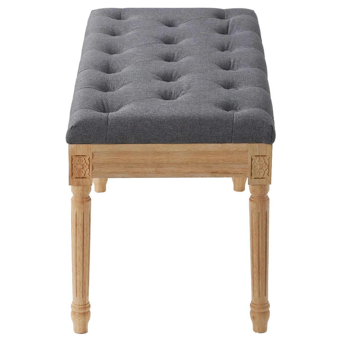 VEVOR Upholstered Footstool, 40 cm Wide Ottoman with Foam Padding and Rubber Wood Legs, Tufted Seat, Footrest and Hallway Bench, Suitable for Bedroom, Living Room, Dining Room or Corridor, Grey