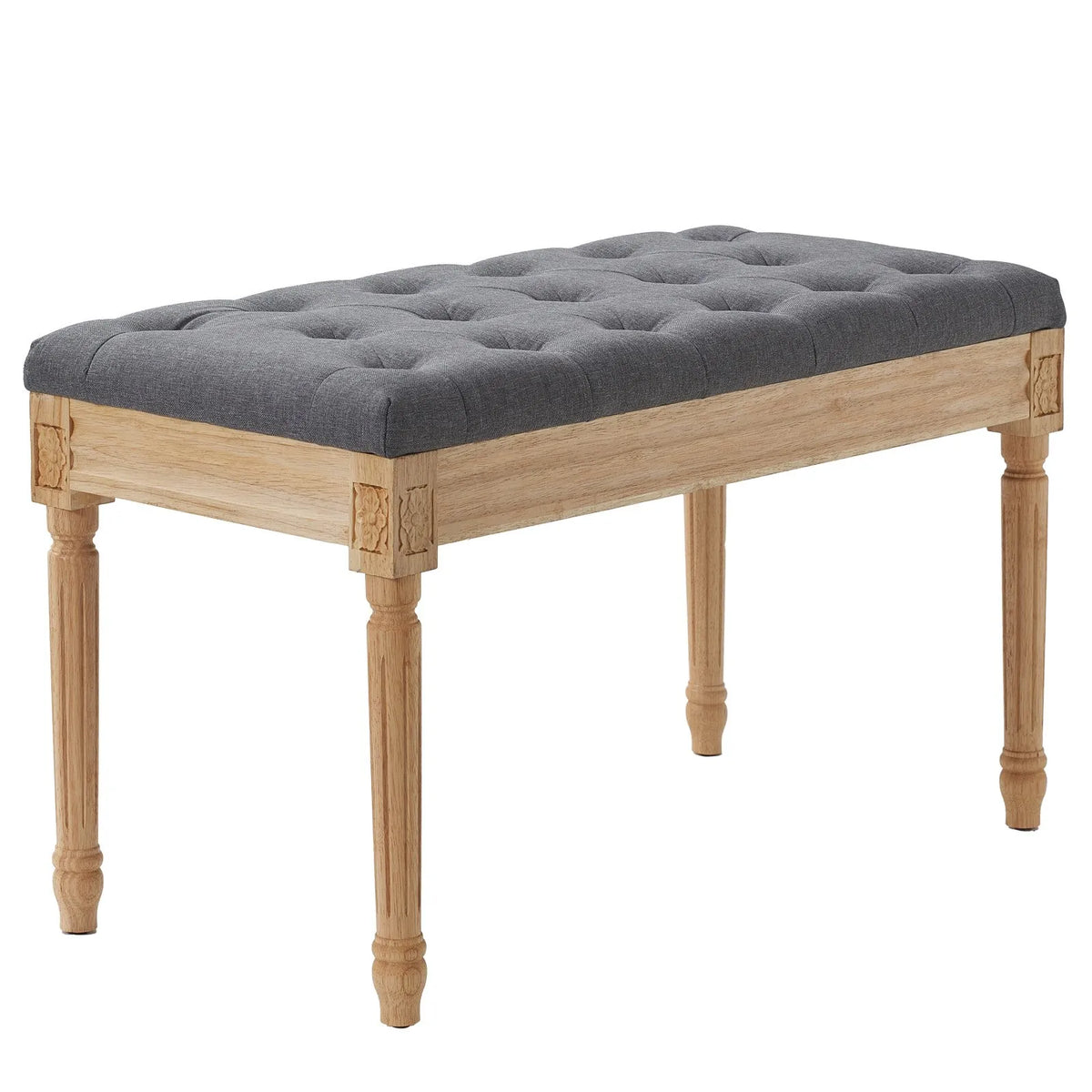 VEVOR Upholstered Footstool, 40 cm Wide Ottoman with Foam Padding and Rubber Wood Legs, Tufted Seat, Footrest and Hallway Bench, Suitable for Bedroom, Living Room, Dining Room or Corridor, Grey