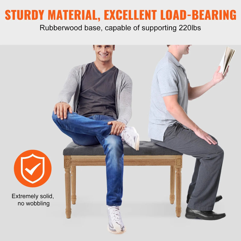 VEVOR polsterēts sols, 40 cm plats ottoman tipa sols ar putu polsterējumu un gumijkoka kājām, pogotu sēžamo daļu, kāju soliņš un priekšnama sols, piemērots guļamistabai, viesistabai, ēdamistabai vai koridoram, pelēks