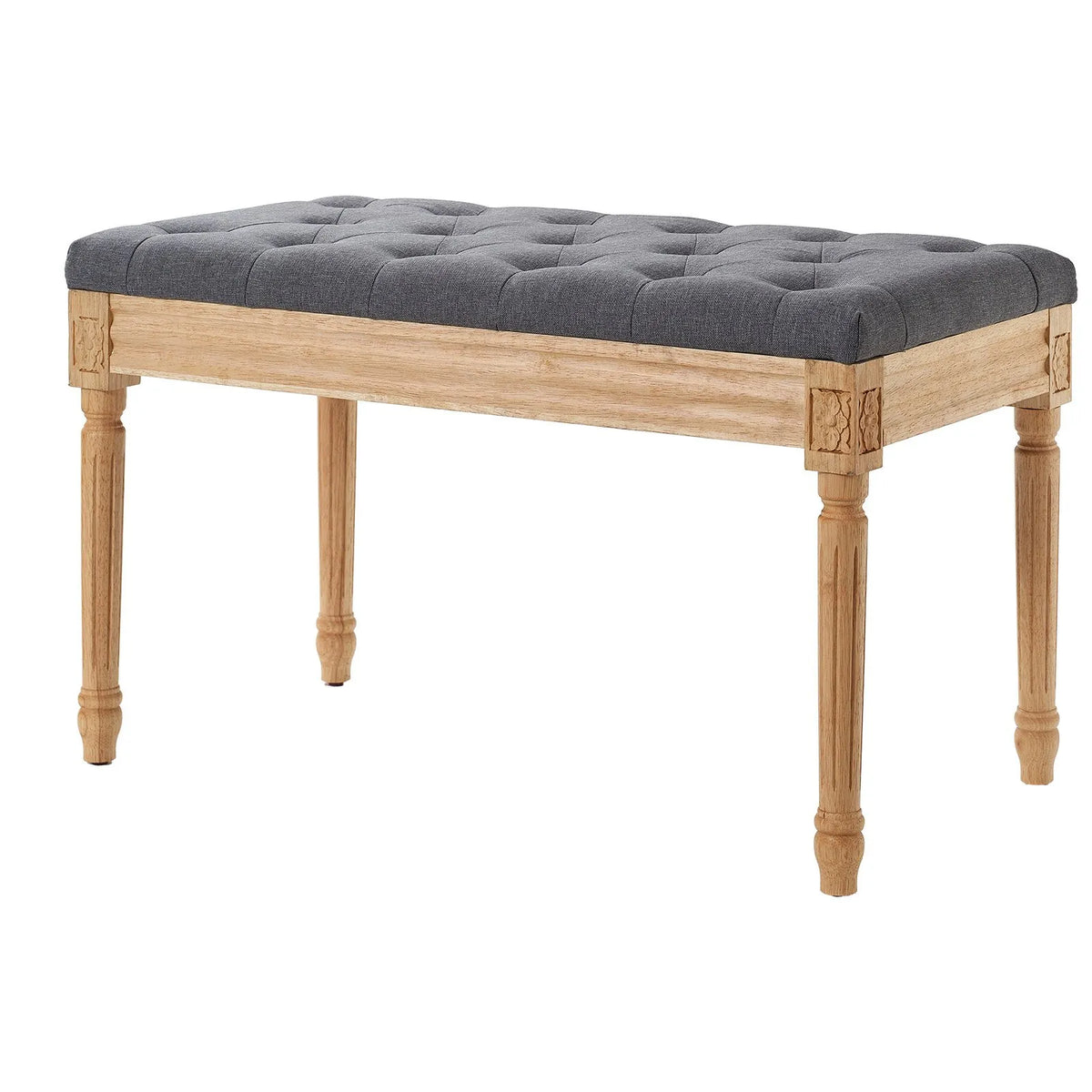 VEVOR Upholstered Footstool, 40 cm Wide Ottoman with Foam Padding and Rubber Wood Legs, Tufted Seat, Footrest and Hallway Bench, Suitable for Bedroom, Living Room, Dining Room or Corridor, Grey