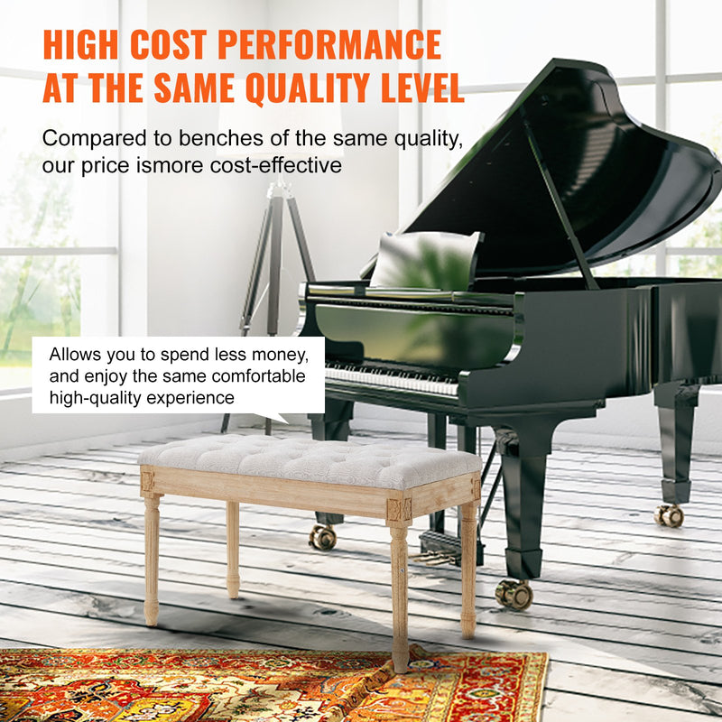 Polsterēts soliņš ar putu polsterējumu un gumijkoka kājām, 40 cm plats, bēšs