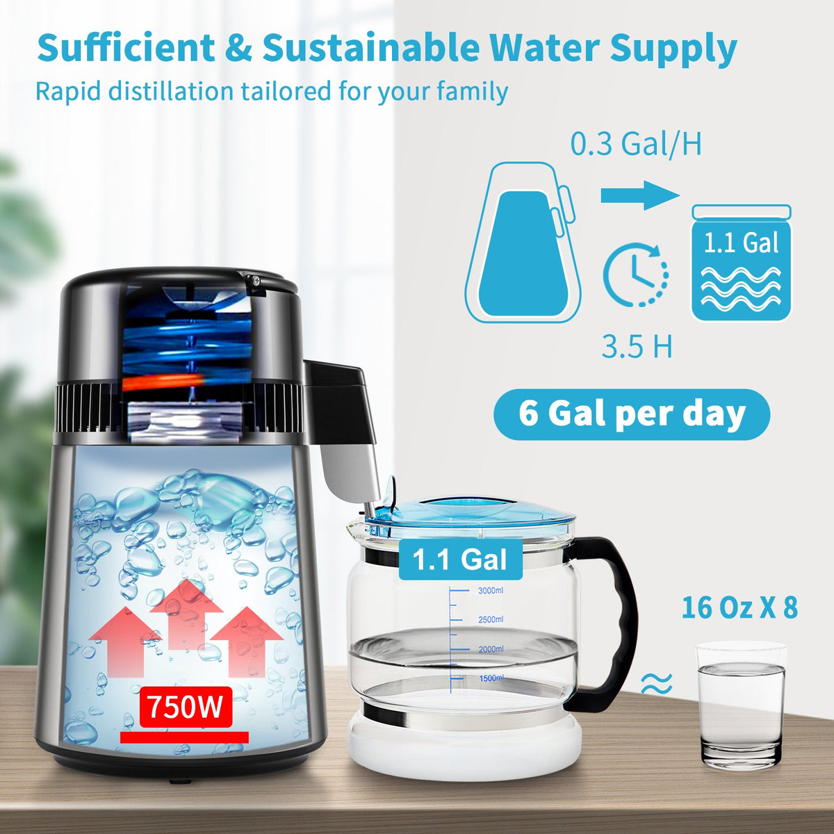 4L VEVOR Water Distiller with 1 l/h Output, Timer and Temperature Display, Silver