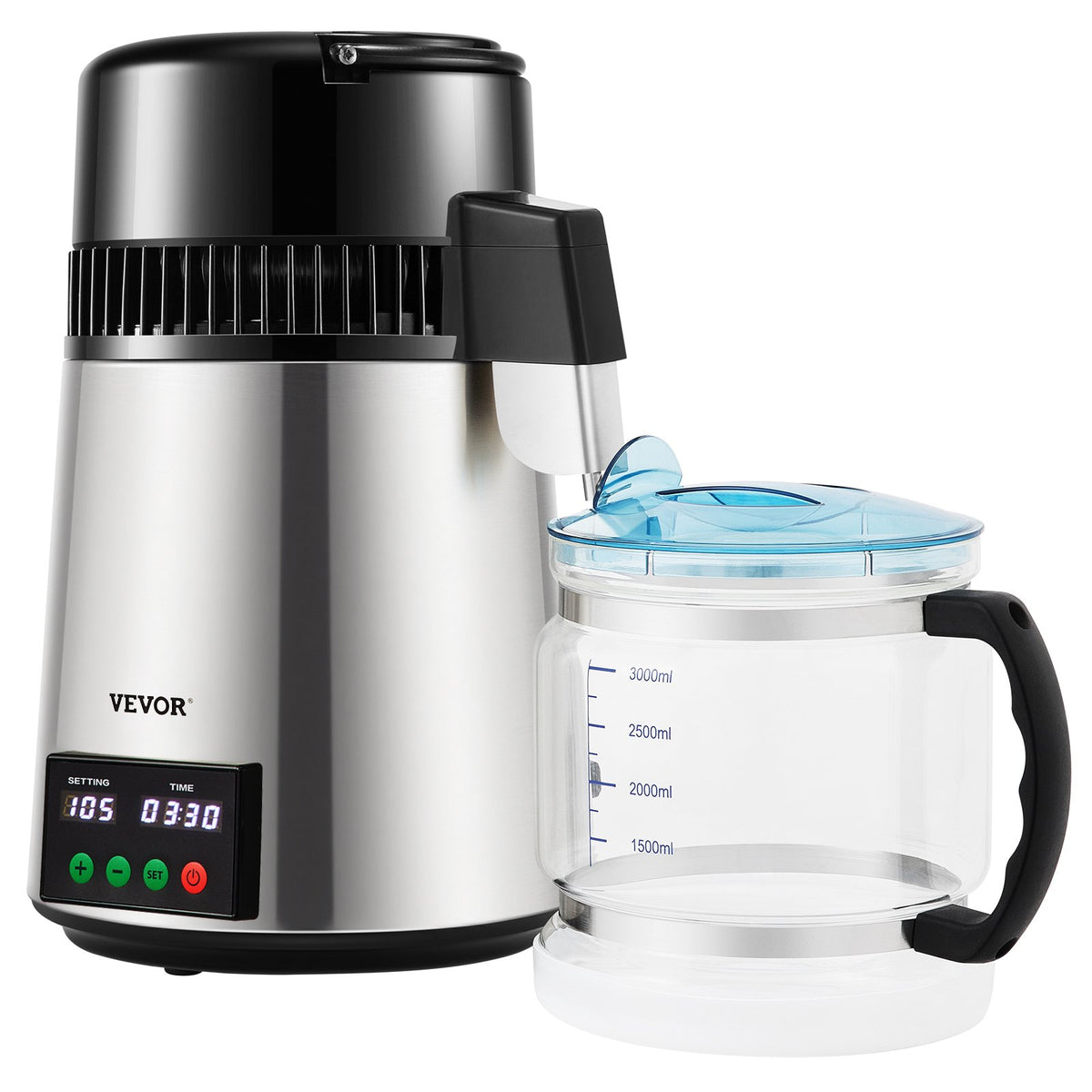 4L VEVOR Water Distiller with 1 l/h Output, Timer and Temperature Display, Silver