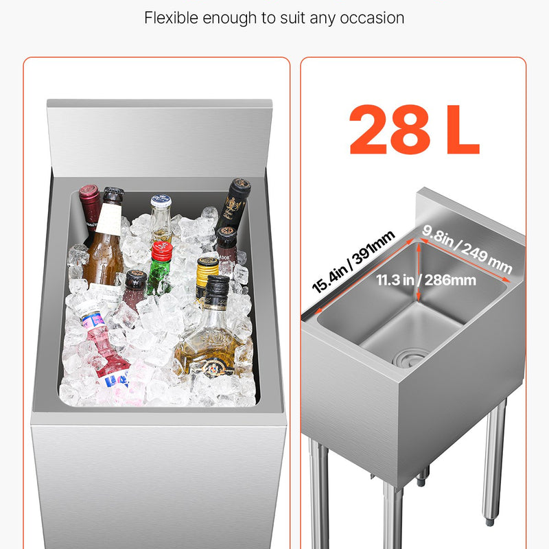 VEVOR komerciālais 28 L zemletu ledus trauks ar bīdāmu vāku un pudeļu turētājiem