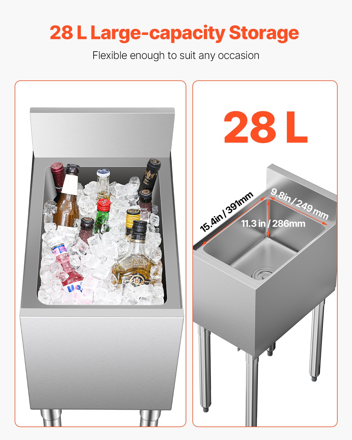 VEVOR Commercial Ice Bucket 28 l with Sliding Lid and Bottle Holders