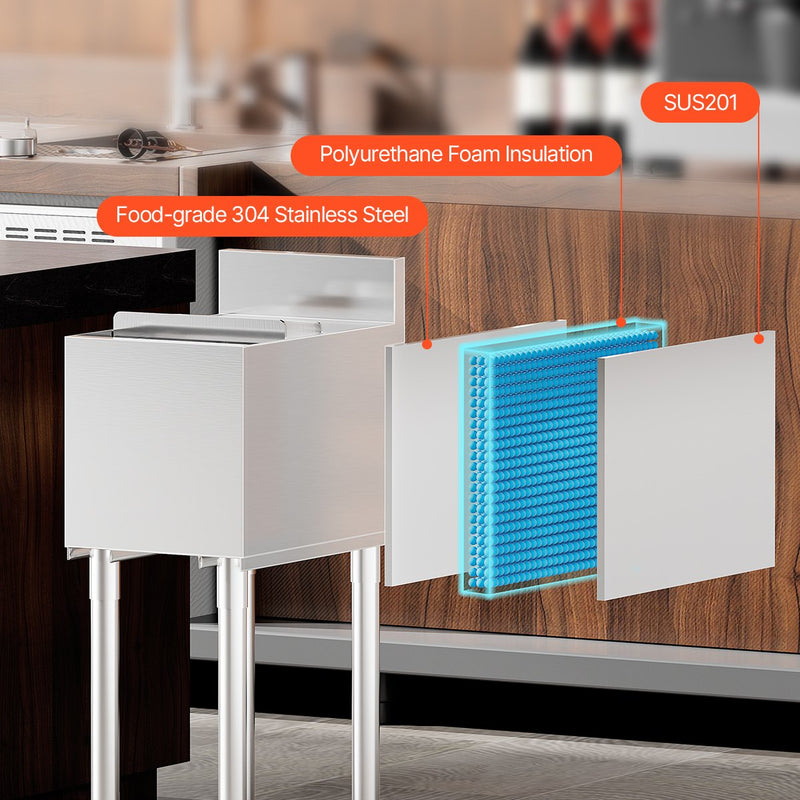 VEVOR komerciālais 28 L zemletu ledus trauks ar bīdāmu vāku un pudeļu turētājiem