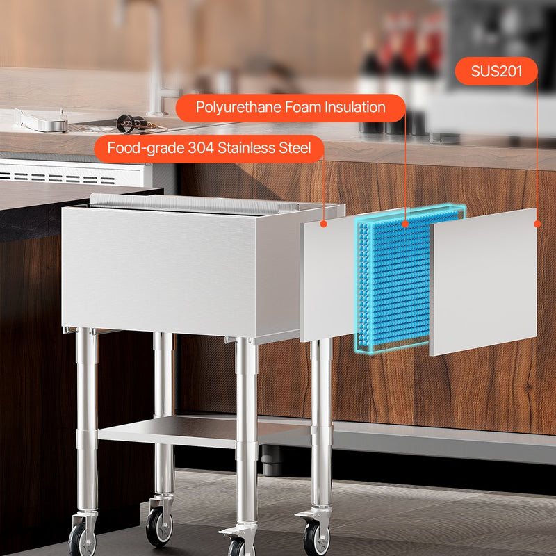 Komerciālais ledus kaste uz riteņiem, 61,6 L, ar apakšējo plauktu