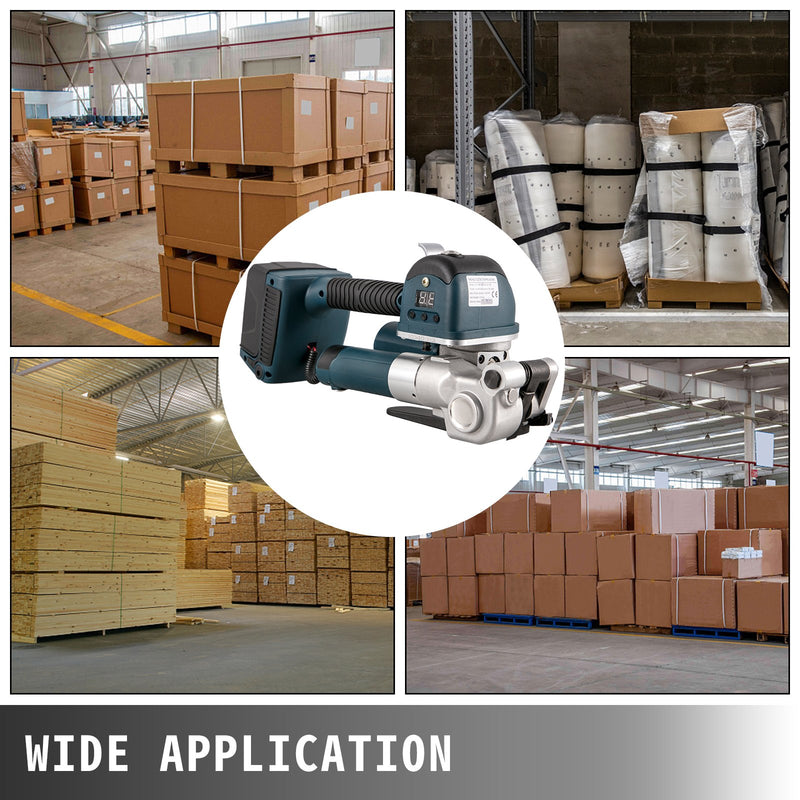 VEVOR elektriskais lentu stiprināšanas rīks DD19A - rokas strapping iekārta PP/PET lentēm 10-16 mm platumā, ar elektrisko metināšanu un regulējamu spriegojumu 400-3500 N, akumulatora darbināma