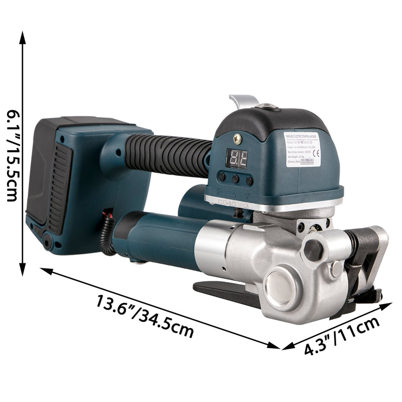 VEVOR elektriskais lentu stiprināšanas rīks DD19A - rokas strapping iekārta PP/PET lentēm 10-16 mm platumā, ar elektrisko metināšanu un regulējamu spriegojumu 400-3500 N, akumulatora darbināma