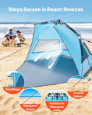 VEVOR pludmales telts nojume 4 personām ar automātisku atvēršanos, UPF 50+ aizsardzība, pārnēsājama saules nojume ar pārnēsāšanas somu un smilšu kabatām, viegli uzstādāma kempingam, makšķerēšanai un piknikiem brīvā dabā