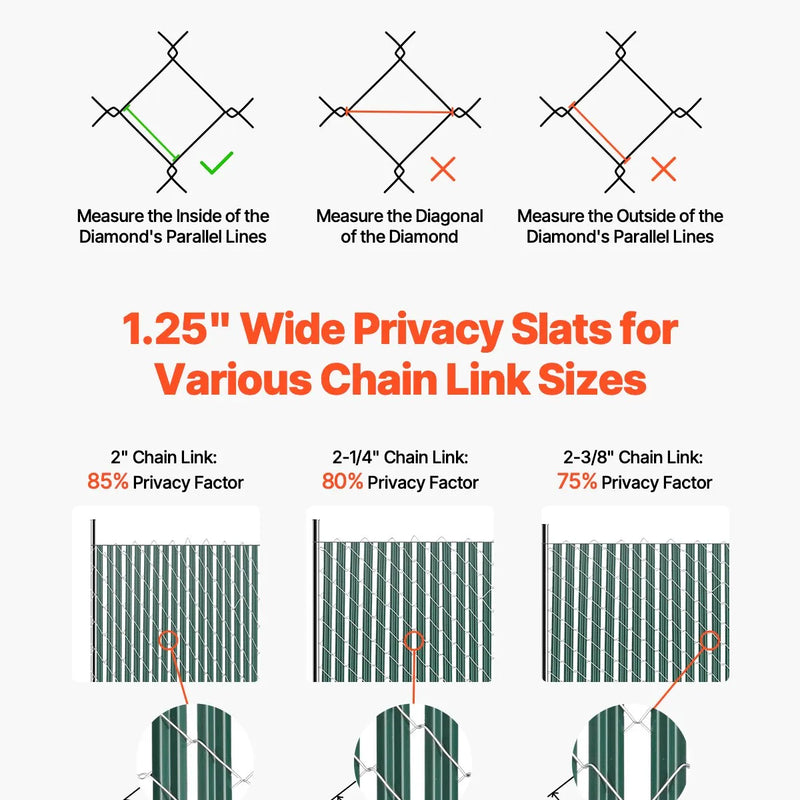 Metāla sieta žoga privātuma lameles ar vienu sienu, 152 cm augstam žogam, ar apakšējo fiksāciju