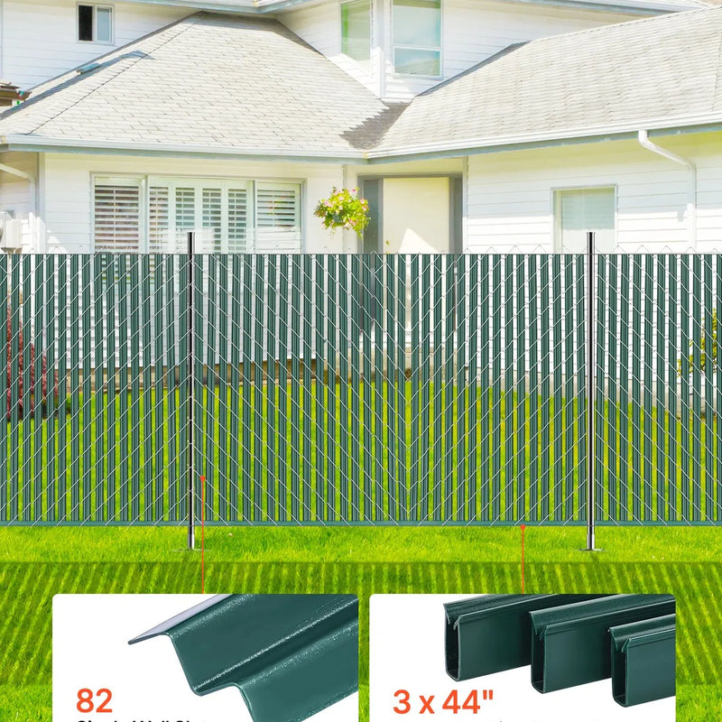 Metāla sieta žoga privātuma lameles ar vienu sienu, 152 cm augstam žogam, ar apakšējo fiksāciju