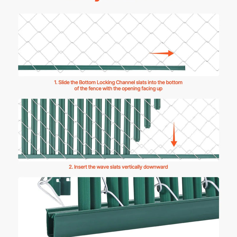 Metāla sieta žoga privātuma lameles ar vienu sienu, 152 cm augstam žogam, ar apakšējo fiksāciju