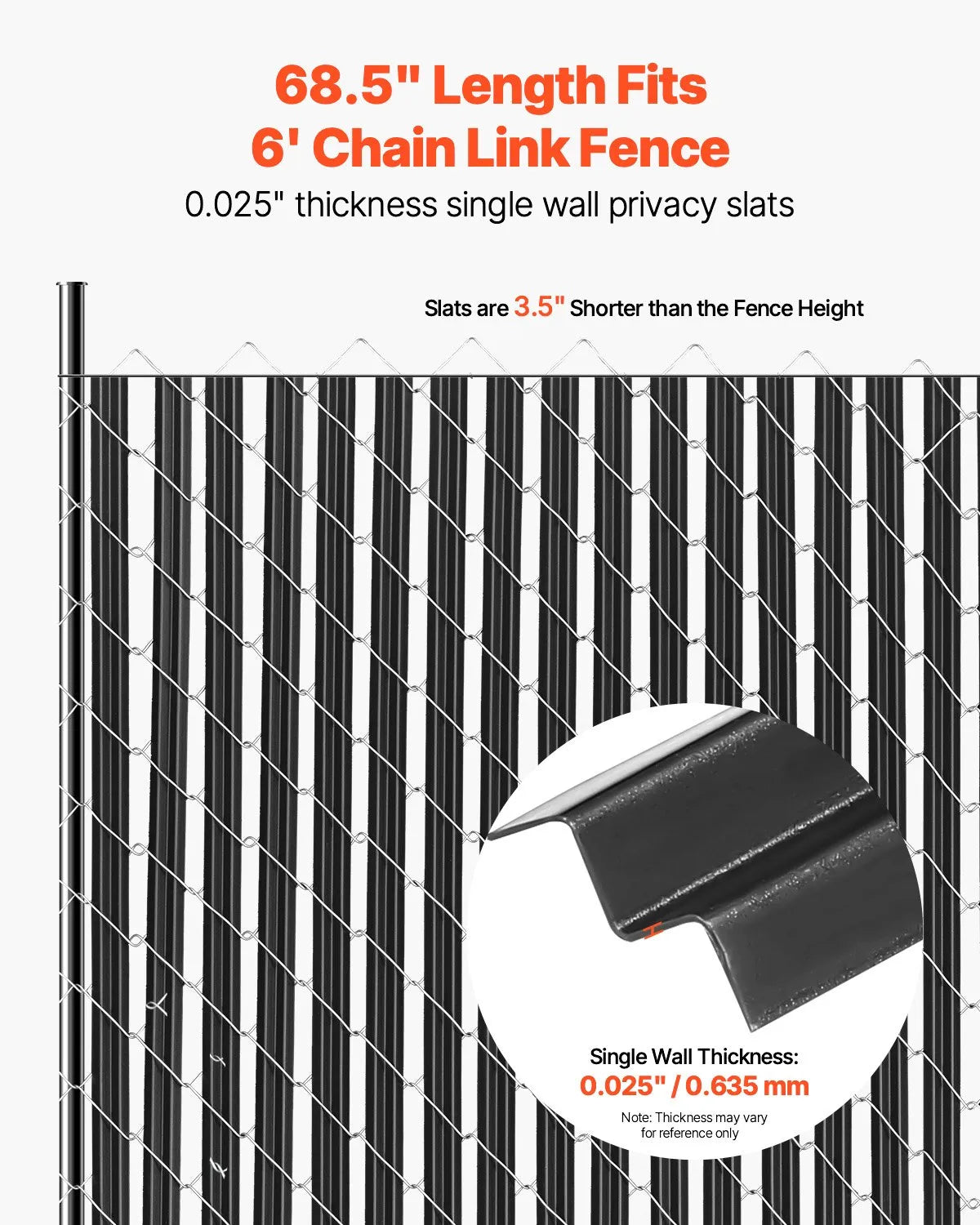 Metal mesh fence privacy slats with single wall, for 183 cm high fence, with bottom fixing