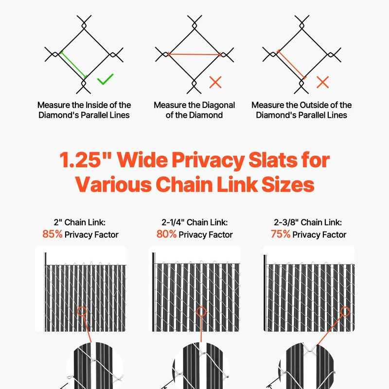 Metāla sieta žoga privātuma lameles ar vienu sienu, 183 cm augstam žogam, ar apakšējo fiksāciju