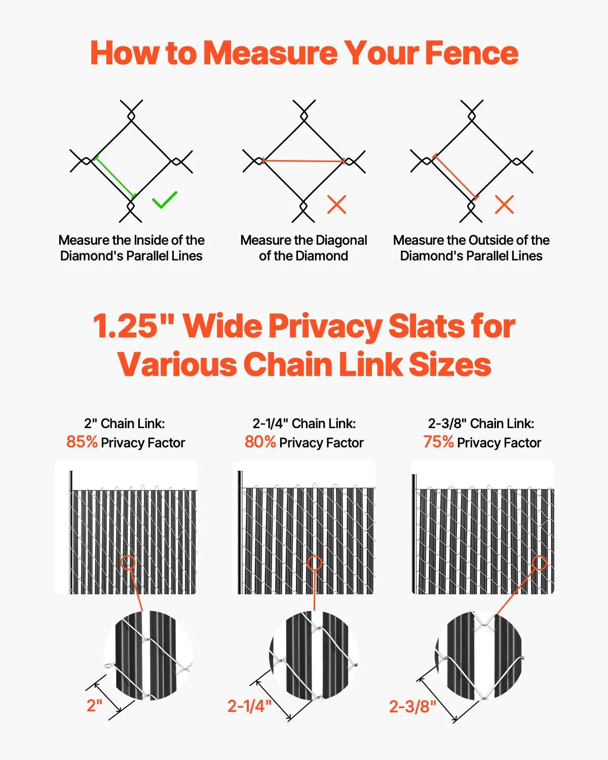 Metal mesh fence privacy slats with single wall, for 183 cm high fence, with bottom fixing