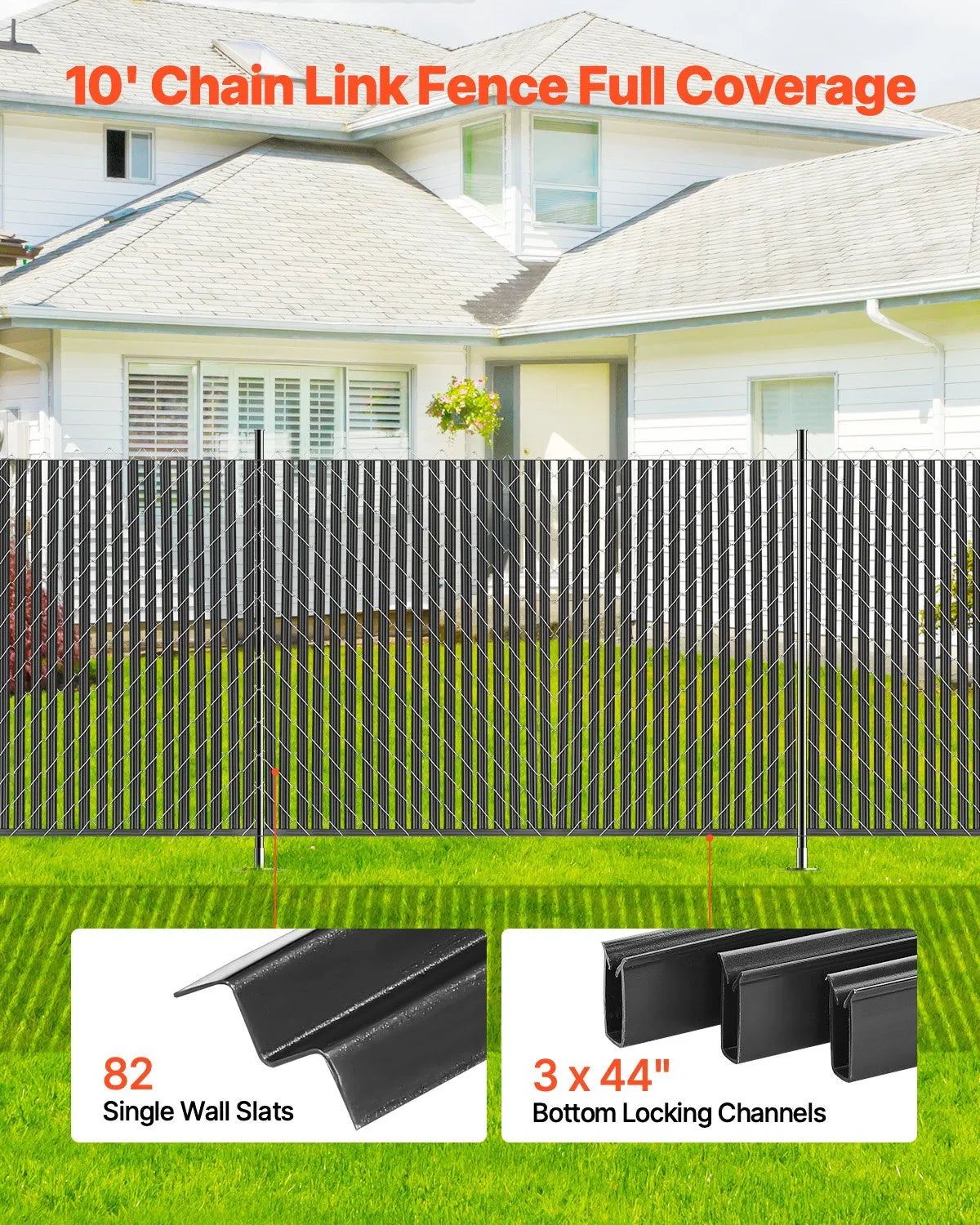 Metal mesh fence privacy slats with single wall, for 183 cm high fence, with bottom fixing