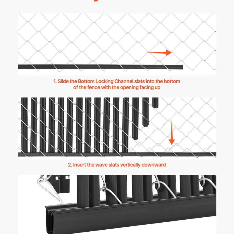 Metāla sieta žoga privātuma lameles ar vienu sienu, 183 cm augstam žogam, ar apakšējo fiksāciju