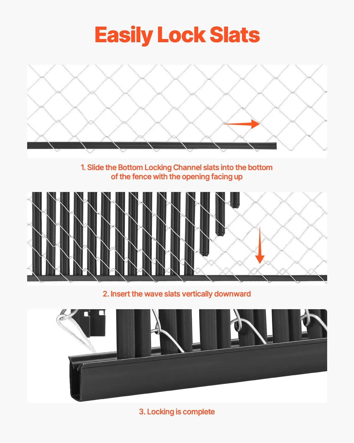 Metal mesh fence privacy slats with single wall, for 183 cm high fence, with bottom fixing