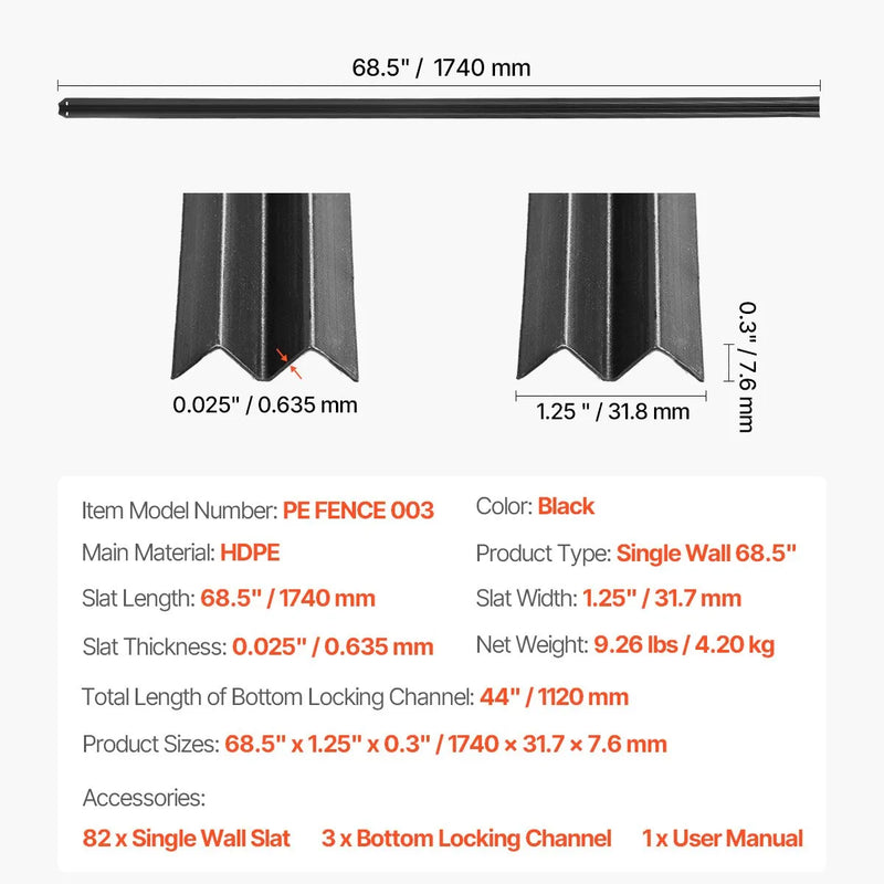 Metāla sieta žoga privātuma lameles ar vienu sienu, 183 cm augstam žogam, ar apakšējo fiksāciju
